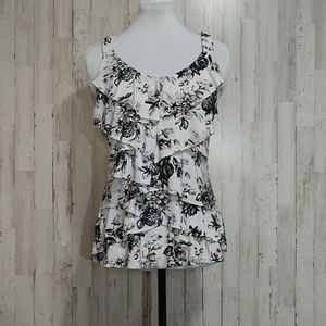 WHBM Black & White Floral Sleeveless Blouse